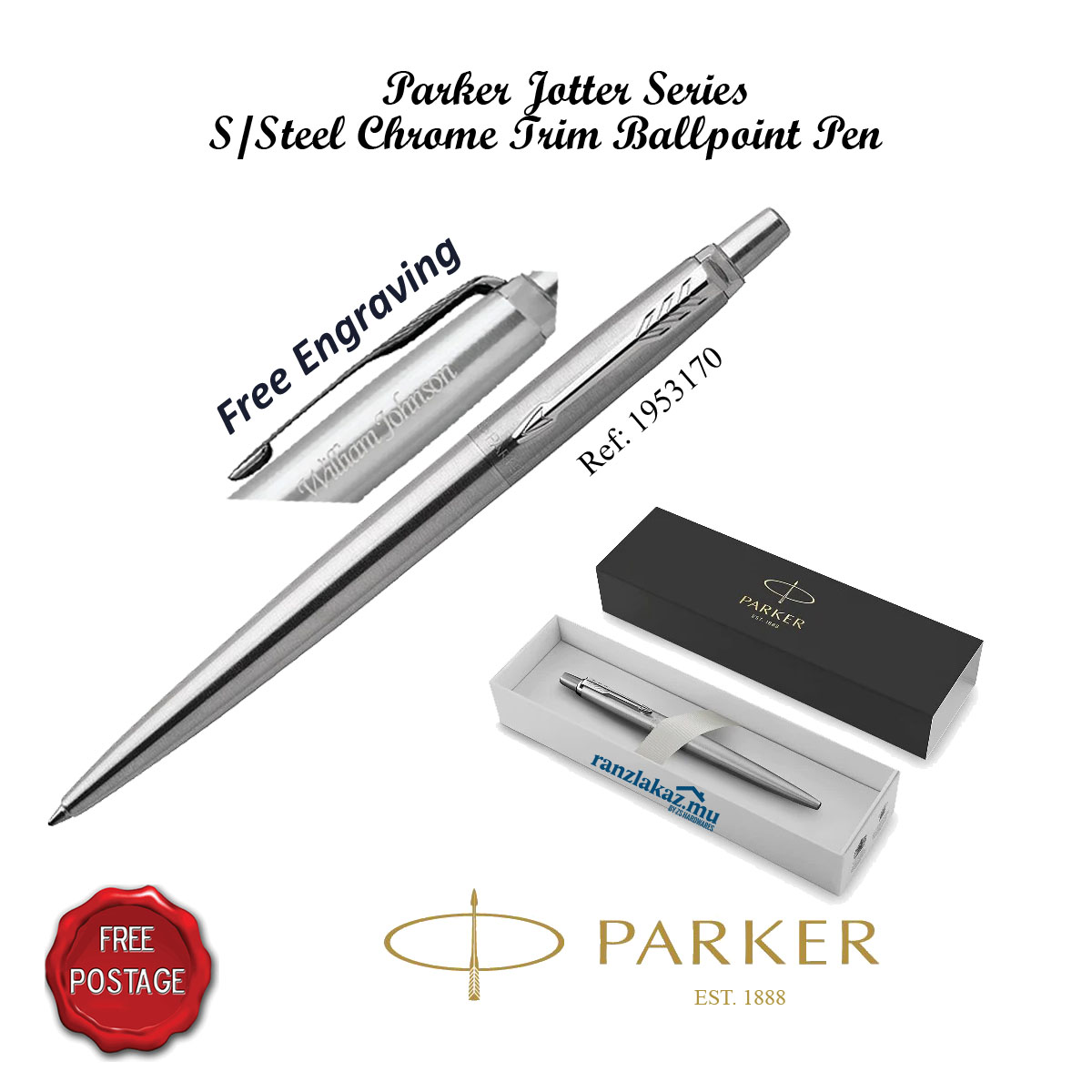 Parker Ballpoint Pen Jotter Stainless Steel CT pk1953170 - ,  Quincaillerie ZS Hardware Store, Mauritius